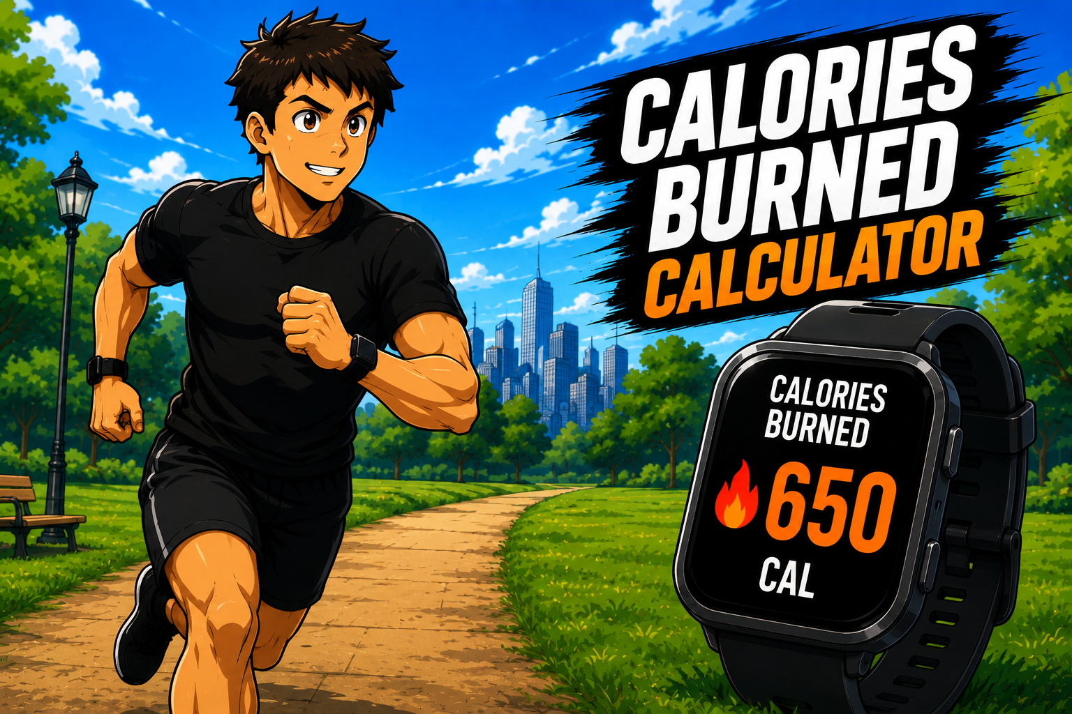 Cartoon athlete working out for a calories burned calculator
